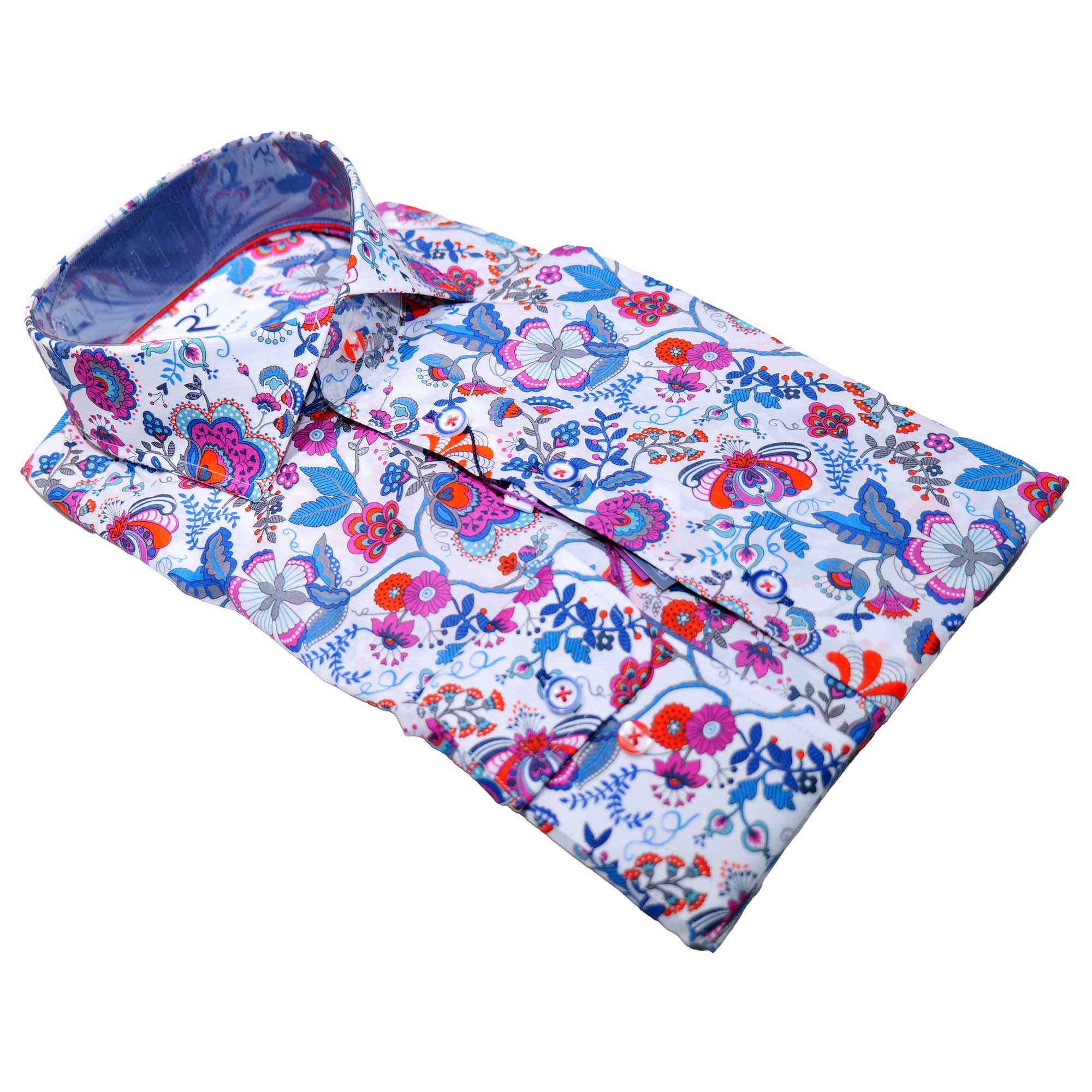 R2libertywithblueflowers032520250329_0052 Liberty print shirt from R2 Amsterdam and stocked by Gabucci.co.uk representing how Agentic Search is becoming your new personal shopper
