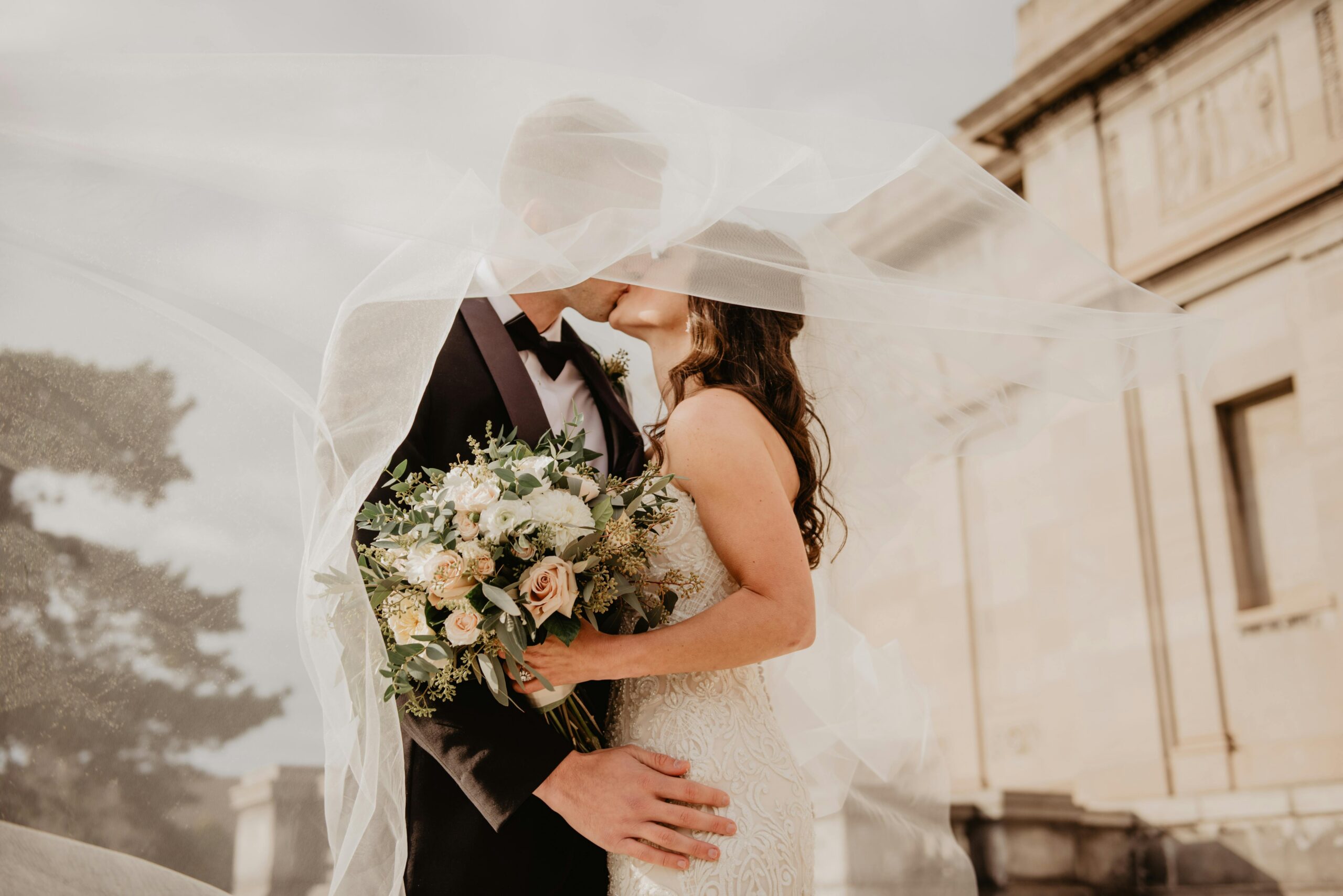 Stylish wedding with groom and bride, image courtesy of Pexels