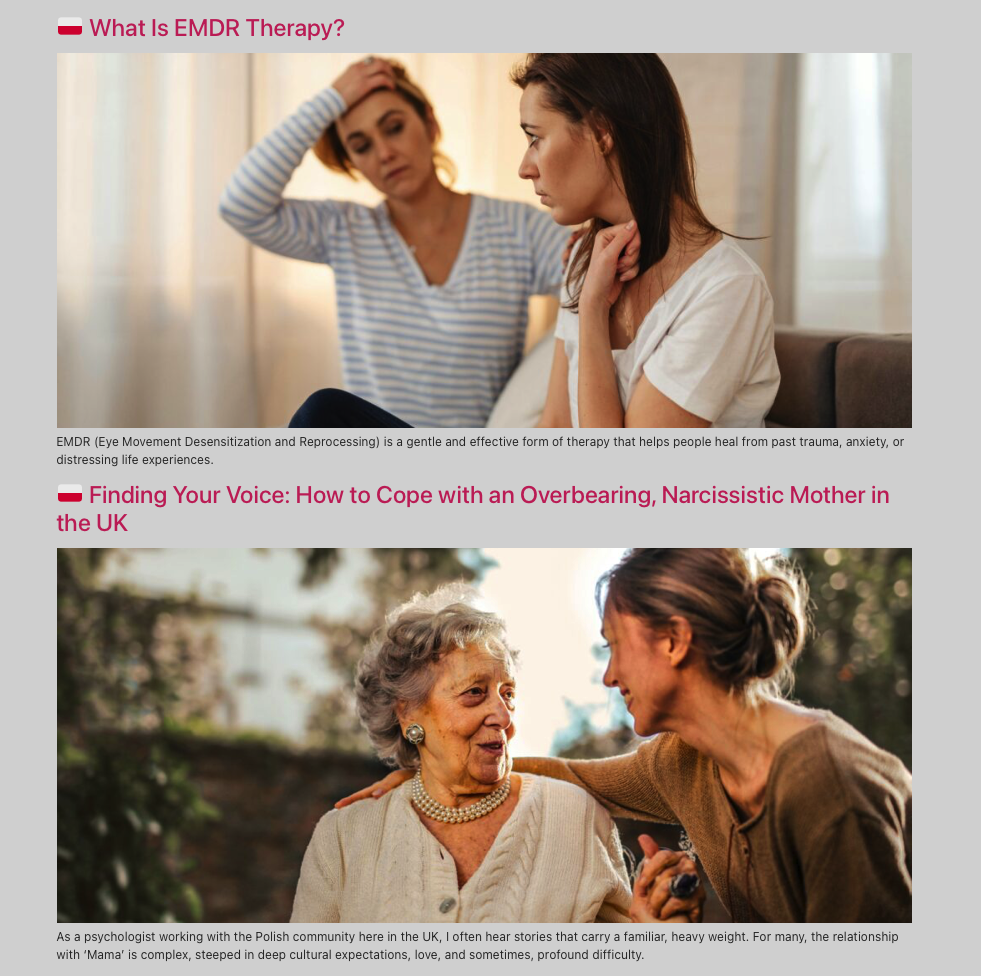 Posts covering EMDR Therapy and 'finding your voice' for Polish Language Counselling, a South London counselling service for Polish speakers in London.
