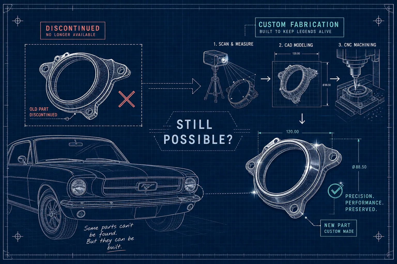AI generated image to represent fabricating to discontinued classic car parts, from This Video Works