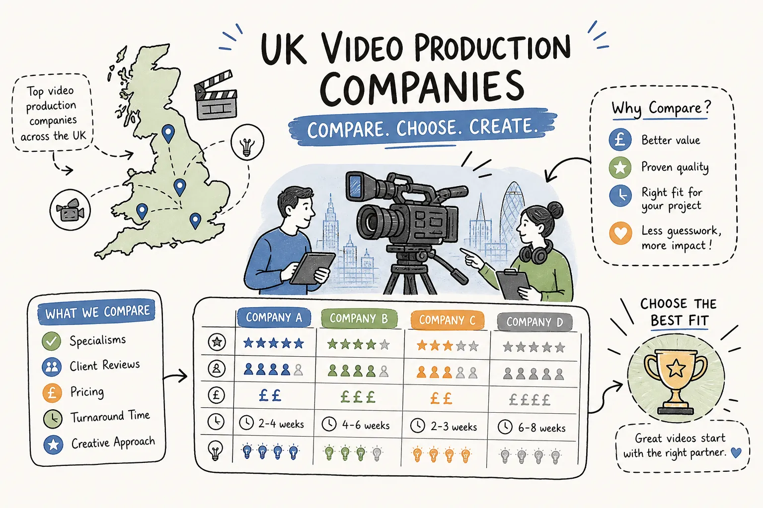 AI generated image to convey getting quotes from UK video production companies.
