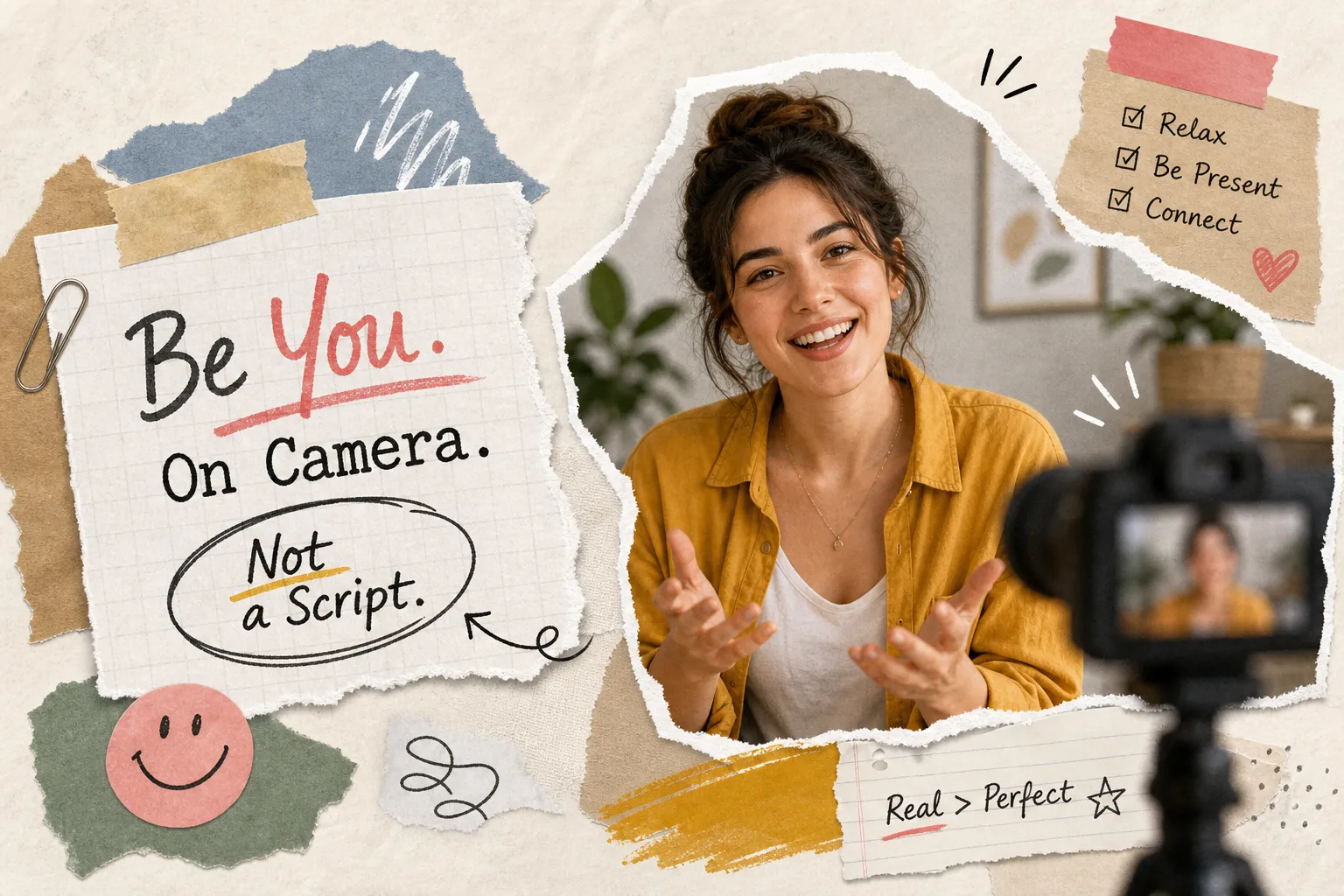 AI generated image to convey how to look natural on camera, from This Video Works, London, Worcester and Edinburgh