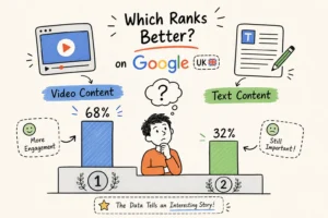 AI generated image to convey whether video or text content ranks better, from This Video Works, London, Worcester and Edinburgh