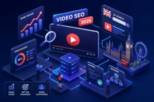 AI generated image to convey video SEO for the UK, from This Video Works, London, Worcester and Edinburgh