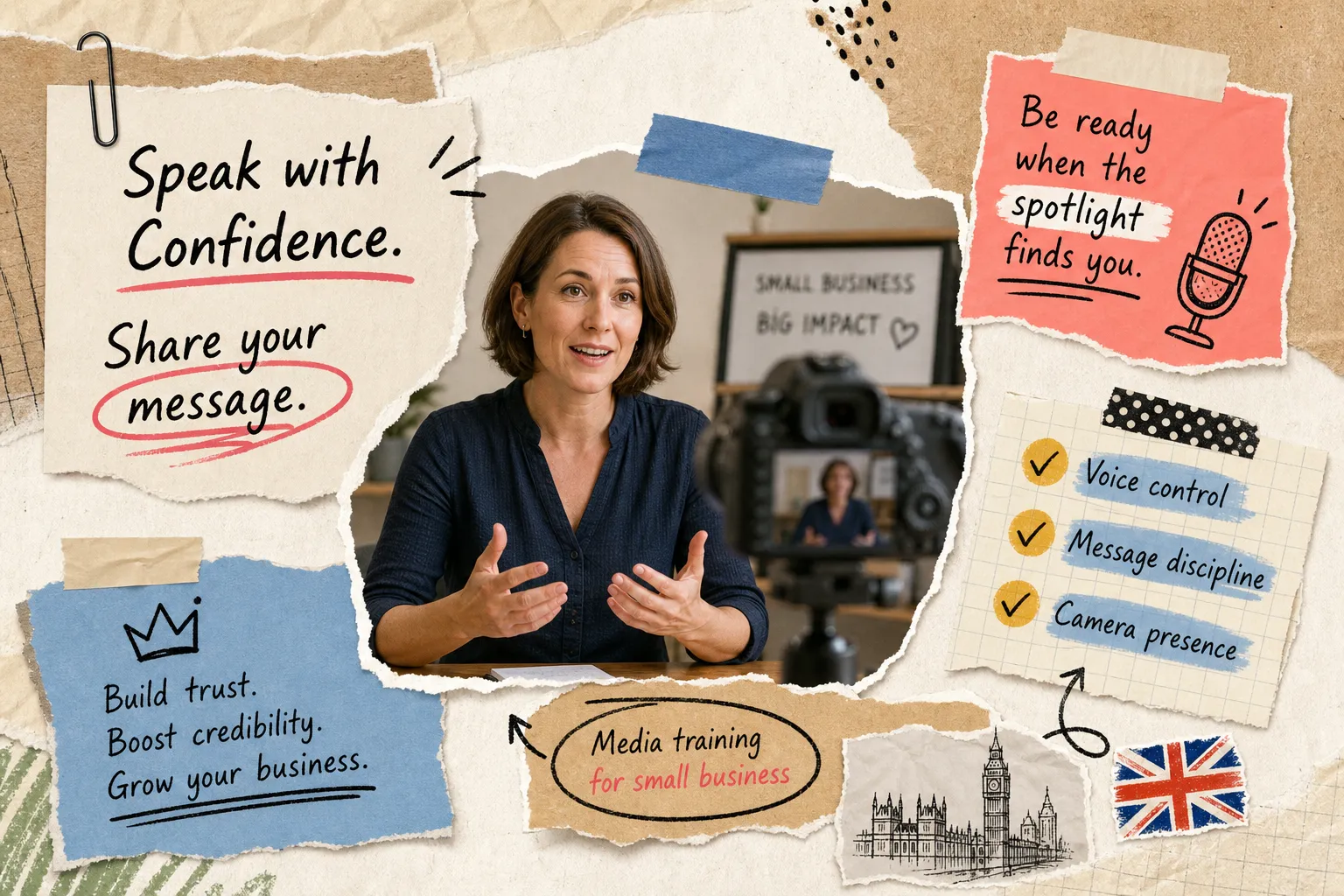 AI generated image to convey how media training can help look natural on camera, from This Video Works, London, Worcester and Edinburgh