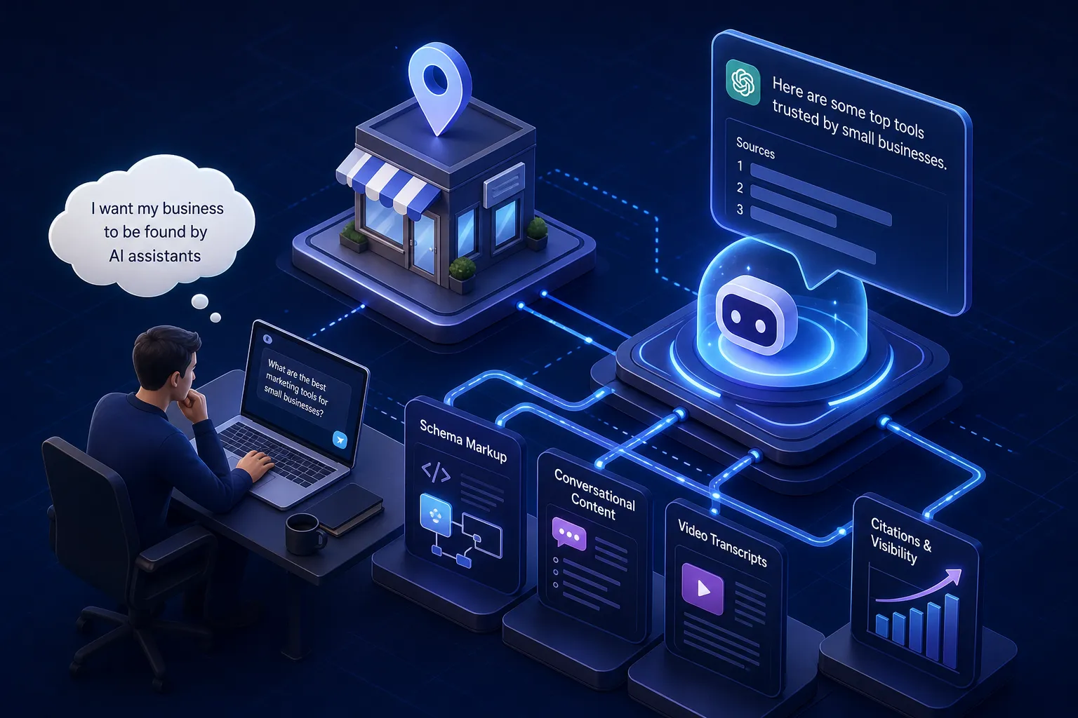 AI generated image to represent getting your business cited by AI agents, from This Video Works, London, Worcester and Edinburgh
